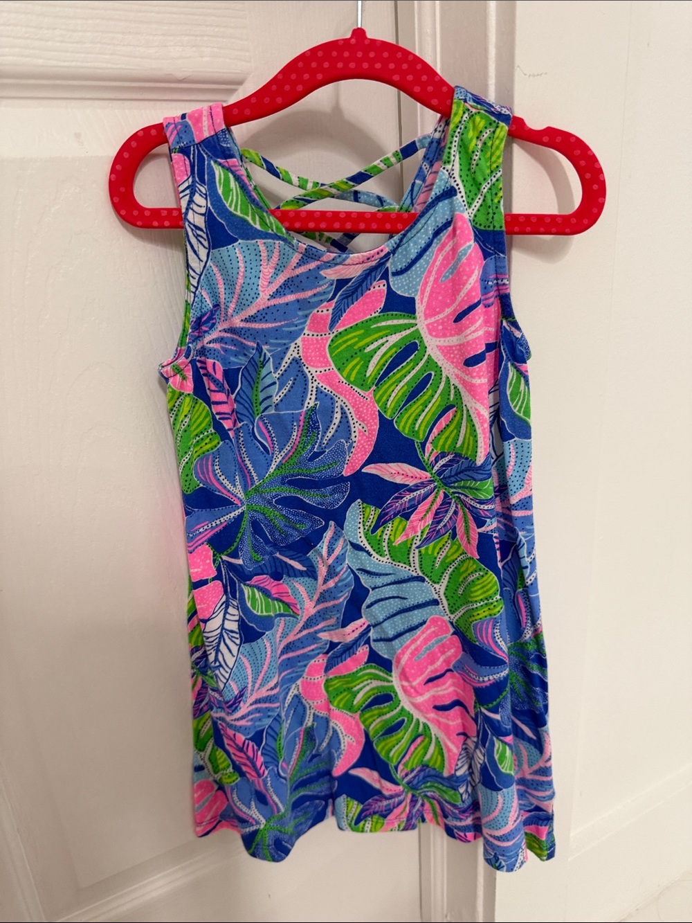 Lilly Pulitzer Girls Blue Pink Green Tropical Leaf Dress